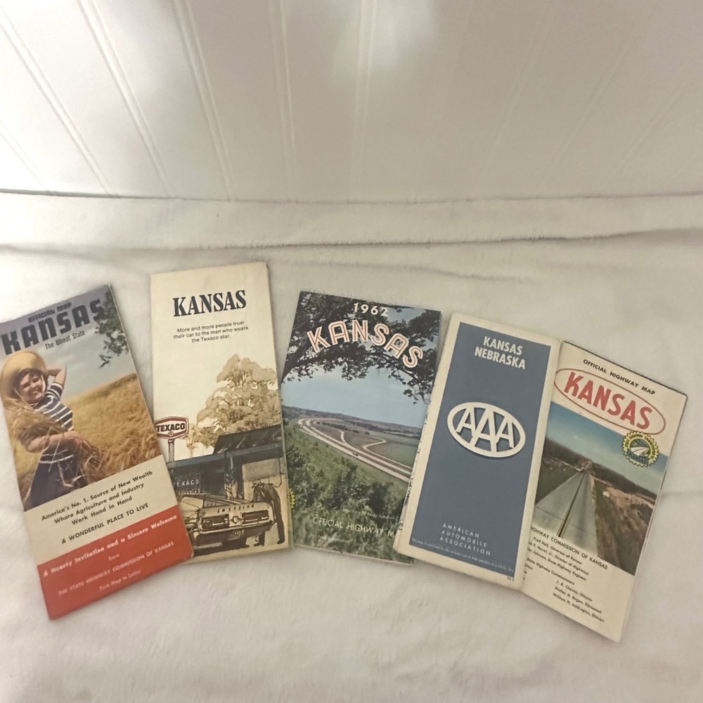 Vintage Kansas Nebraska Road Maps Lot‎ 5 1948-1965 Multicolor Good Ephemera AAA